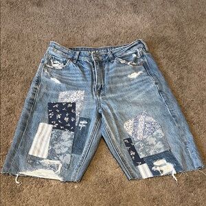 Upcycled American Eagle Outfitters Blue Jean Shorts Distressed Patchwork